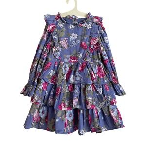 Janie and Jack Girls Purple Floral Tiered Ruffle LS Dress 4yrs Coquette Cottage